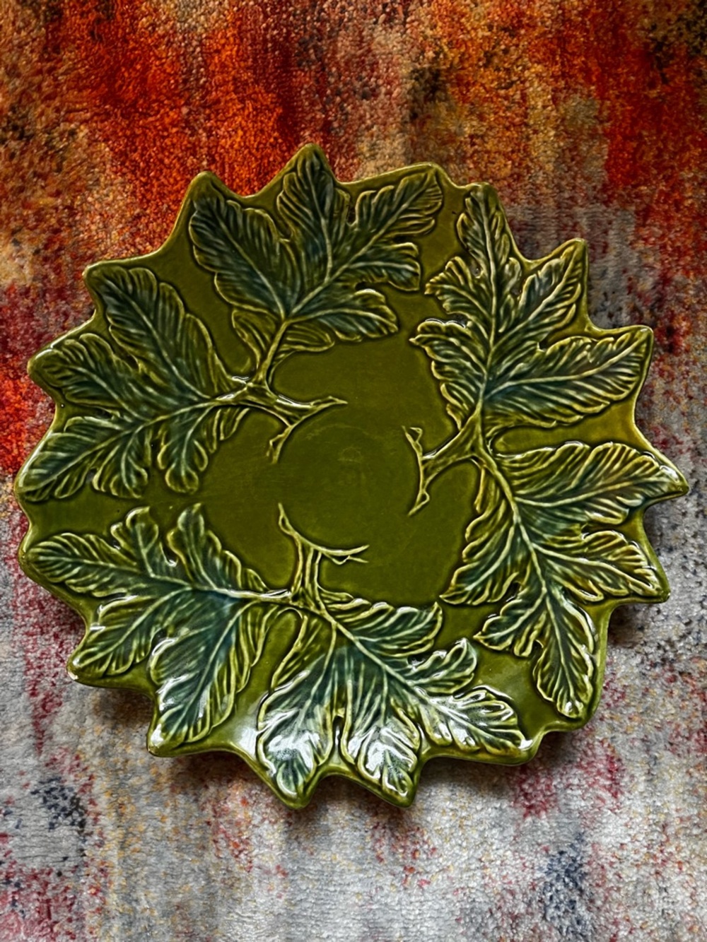 CALIF USA 373 372 Green Leaf Ceramic Decorative Plate Vintage